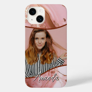 Coque Pour iPhone 14 Marbre Rose or étincelle Glam Photo