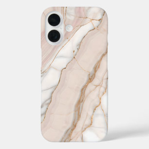Coque Pour iPhone 16 Marbre Rose Pâle et Or Rose Élégant