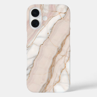 Coque Pour iPhone 16 Marbre Rose Pâle et Or Rose Élégant