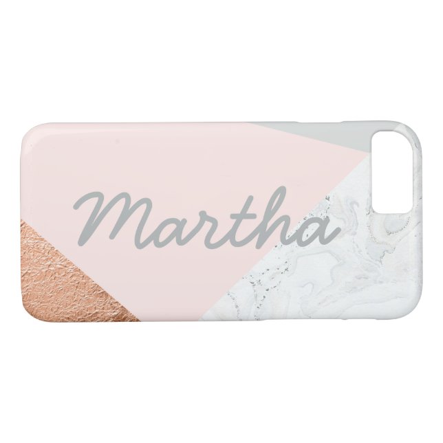 Coques Case-Mate iPhone Marbre rose pâle gris et or rose (Dos (Horizontal))