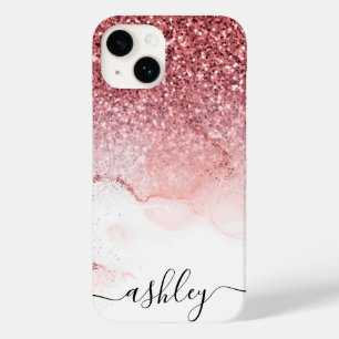 Coque Pour iPhone 14 Marbre rose Parties scintillant