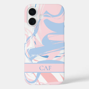 Coque Pour iPhone 16 Marbre tourbillonnant bleu blanc rose Monogram