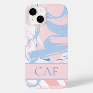 Coque Pour iPhone 14 Marbre tourbillonnant bleu blanc rose Monogram