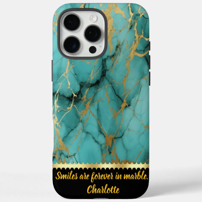 Coques Case-Mate iPhone Marbre turquoise avec veines or (Verso)