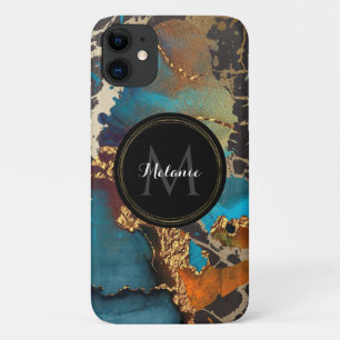 Case-Mate iPhone Case Marbre Turquoise Gold Aquarelle noire Nom Monogram