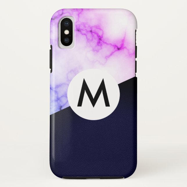 Coques Case-Mate iPhone marbre violet cuir avec monogramme (Dos)