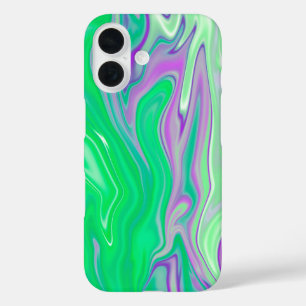 Coques iPhone 16 marbre violet et citron vert abstrait