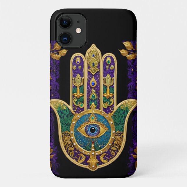 Coques Case-Mate iPhone Mardi Gras Gold violet vert Hamsas Art (Dos)