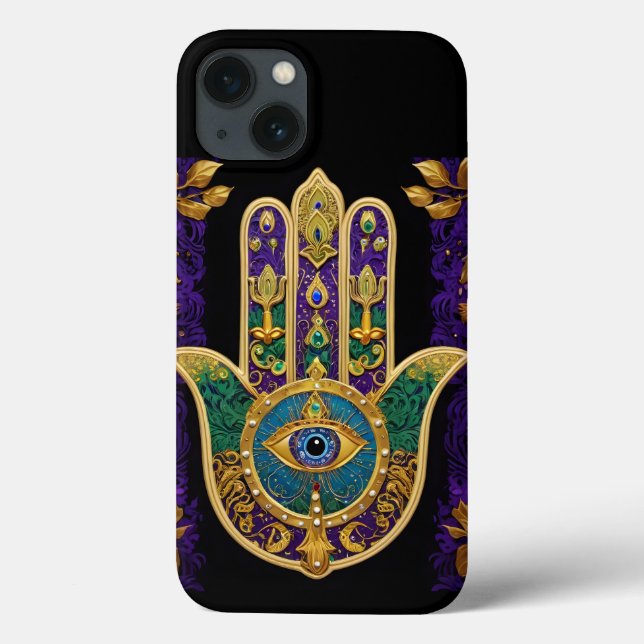 Coques Case-Mate iPhone Mardi Gras Gold violet vert Hamsas Art (Verso)