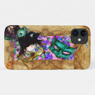 Coque iPhone 11 MARDI GRAS MASQUERADE confetti parchemin