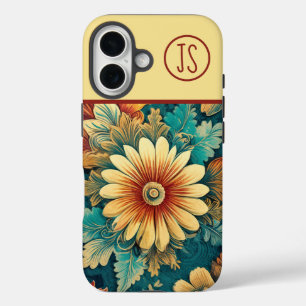 Coque Pour iPhone 16 Marguerite Abstraite et Feuille Botanique Monogram