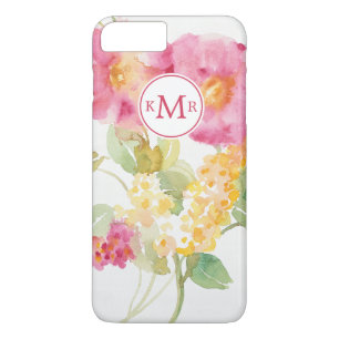 Coque iPhone 7 Plus Marguerite blanche du monogramme sur le bleu