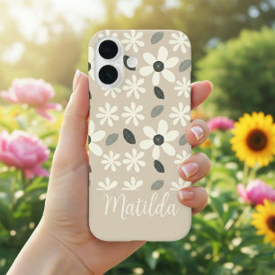 Coque Pour iPhone 16 Marguerite de couleur neutre personnalisée 
