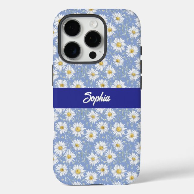 Coques Case-Mate iPhone Marguerites blanches sur bleu (Verso)