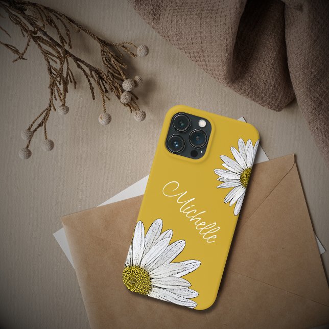 Coques Case-Mate iPhone Marguerites blanches Whimsical Boho Gold (Créateur téléchargé)