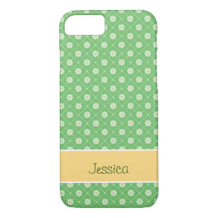 Coque iPhone 8/7 Marguerites dans un Motif Diamond sur Vert