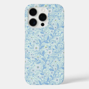 Coques iPhone 16 Pro Marguerites en blanc et bleu sur verre de mer