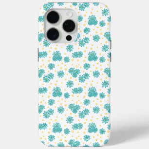 Coque iPhone 15 Pro Max Marguerites et Points - Turquoise et Jaune 