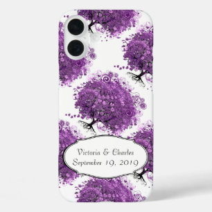 Coques iPhone 16 Plus Mariage de feuille d'arbre de coeur violet radiant