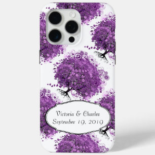 Coque iPhone 15 Pro Max Mariage de l'arbre à feuilles en forme de cœur vio