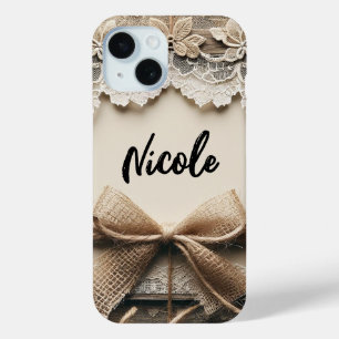 Coque Pour iPhone 15 Mariage rustique avec dentelle florale vintage et 