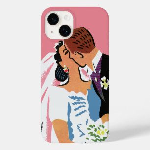 Coque Pour iPhone 14 Mariage Vintage, Mariée Rétro et Marié S'Embrassan