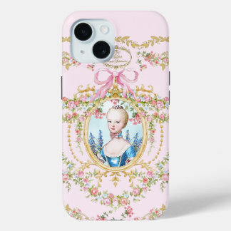 Coque Pour iPhone 15 Marie Antoinette pink rose frame iphone