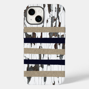 Coque Pour iPhone 14 Marine / Beige / Blancs sur le bois peeling