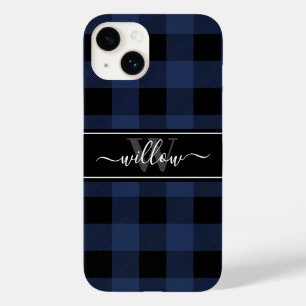 Coque Pour iPhone 14 Marine Bleu Buffalo Plaid Nom du Motif Monogramme