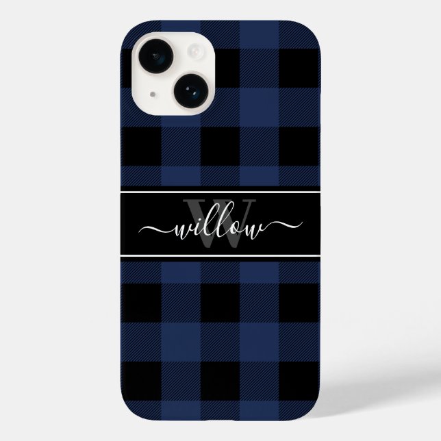 Coques Case-Mate iPhone Marine Bleu Buffalo Plaid Nom du Motif Monogramme (Verso)