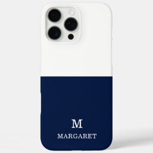 Coques iPhone 16 Pro Max marine bleu et blanc customisé nom initial