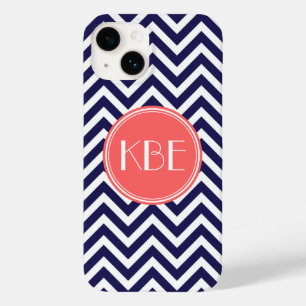 Coques Pour iPhone Marine bleu et corail moderne Chevron Custom Monog