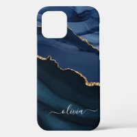 Marine Blue Agate Geode Or Monogramme Coque-Mate i