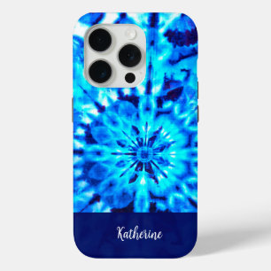 COQUE iPhone 15 PRO MARINE BLUE PERSONNALISÉ TIE DYE DESIGN