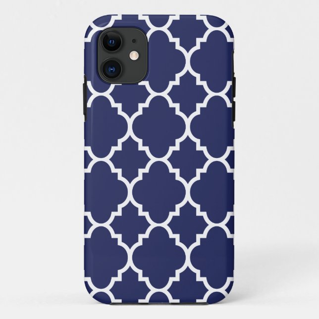 Coques Case-Mate iPhone Marine Blue White Quatrefoil Marocain Motif (Dos)