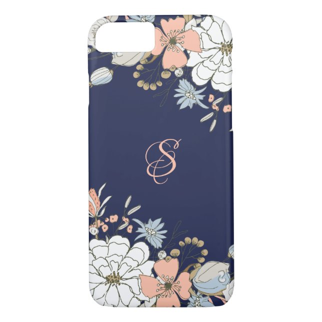 Coques Case-Mate iPhone Marine Blush Pink Floral Personnalisé (Dos)