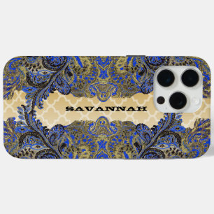 Coque iPhone 15 Pro Max Marine et Gold Paisley Peacock