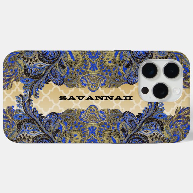 Coques Case-Mate iPhone Marine et Gold Paisley Peacock (Verso (horizontal))