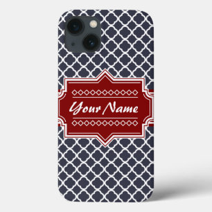 Coques Pour iPhone Marine et Red Quatrefoil Personnalisé