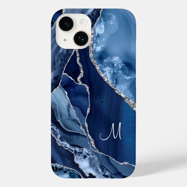 Coques Case-Mate iPhone Marine Marbre bleu Parties scintillant argent Glam (Verso)