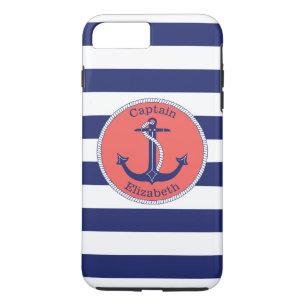 Coque iPhone 7 Plus Marine nautique et corail d'Ancre personnalisés