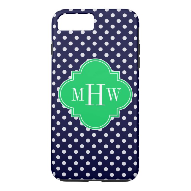 Coques Case-Mate iPhone Marine White Polka Dot Emerald Quatrefoil 3 Monogr (Dos)