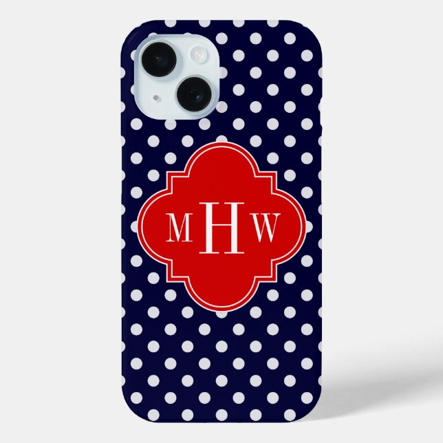 Coques Case-Mate iPhone Marine White Polka Dot Red Quatrefoin 3 Monogramme (Verso)