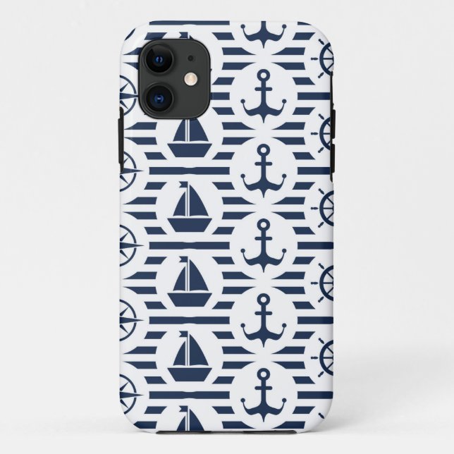 Coques Case-Mate iPhone Maritime dans le motif bleu (Dos)