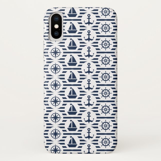 Coques Case-Mate iPhone Maritime dans le motif bleu (Dos)