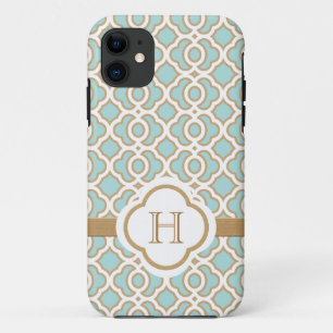 Coques Pour iPhone Marocain bleu d'or de coquille d'oeuf décorée d'un