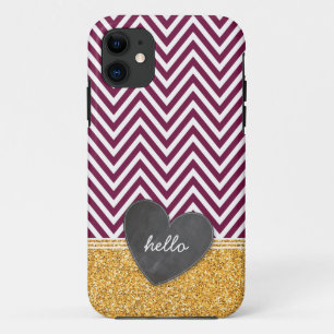 Case-Mate iPhone Case Maroon de parties scintillant de coeur de chevron 
