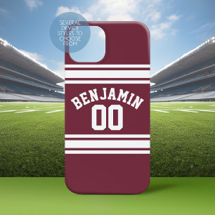 Coque iPhone 15 Pro Max Maroon White Jersey Stripes Nom personnalisé Num