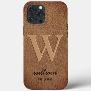 Case-Mate iPhone Case Marque de luxe en or script nom cuir marron