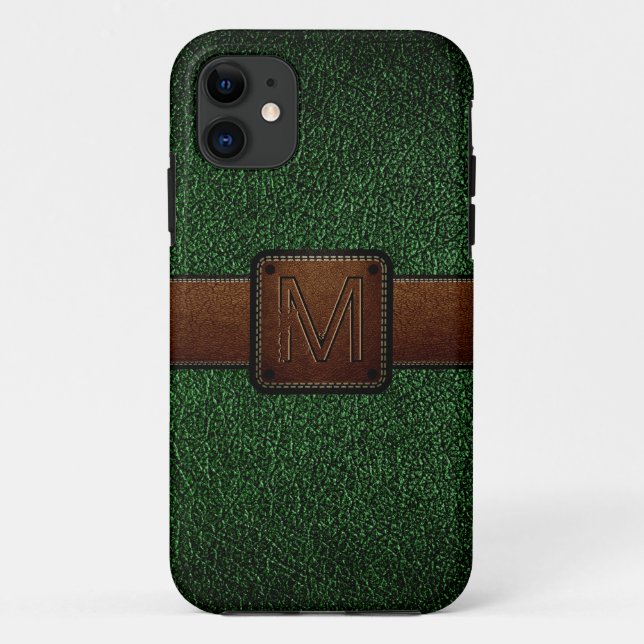 Coques Case-Mate iPhone Marque marron foncé en cuir vert (Dos)